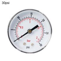 Medidor de pressão 52mm Discagem 1/4" BSPT Horizontal 0/15,30,60.100,160,300 PSI & Bar - Branco