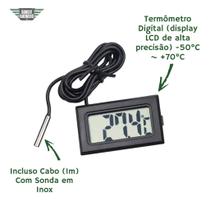 Medidor De Temperatura Digital Com Sensor Externo Para Geladeira, Freezer, Chocadeira, Estufa - Preto