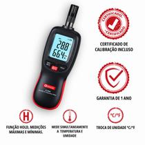 Medidor de Temperatura e Umidade Industrial Termo-Higrômetro Digital Portátil com Certificado de Calibração - Instrucorp IC-2583