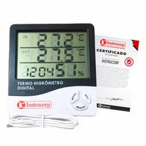 Medidor de Umidade e Temperatura Digital Termo-Higrometro Com Relógio e Data + Certificado de Calibração - Instrucorp IC-2070