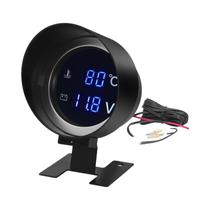 Medidor Digital De Temperatura De Água LED Redondo 12V 24V Voltmeter 2 Em 1 Sensor De Temperatura