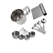 Medidor Inox 8 Peças + Polvilhador Inox + Espátula Rita Lobo