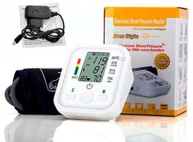Medidor Monitor Digital Braço Aparelho Automático Pressão Pulso Batimento Com função de Voz em Português + Fonte Bivolt