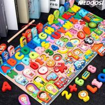 MEDOOSI-Puzzle numérico em madeira Classificador formas Jogo de contagem e correspondência Jogo de pesca magnético Brinquedos Montessori para crianças