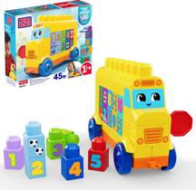 MEGA BLOKS First Builders Toddler Block Toys Set, Build Count Bus 45 Pieces, Learn Numbers and Counting, Yellow, Ages 1 Years
