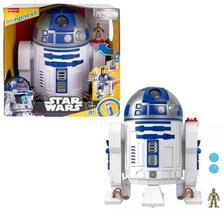 Mega Boneco Articulado Imaginext Disney Star Wars R2-D2 40Cm de Altura Com Mini C-3PO de Metal e Acessórios Luz e Som