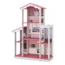 Mega Casa De Boneca Sonho 8 Cômodos Branco Rosa