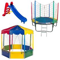 Mega Combo: Cama Elástica 1,40m + Piscina De Bolinhas Oitavada 2,00m + Escorrega Médio