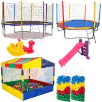 Mega Combo: Cama Elástica 2,30m + Cama Elástica Grande 3,05m + Piscina de Bolinha 1,50m + 1000 Bolinhas + Escorrega Médio + 2x Gangorra 1 Lugar
