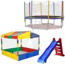 Mega Combo Infantil: Cama Elástica 3,05m, Piscina de Bolinhas 1,50m e Escorregador Playground Grande