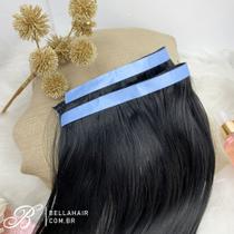 Mega hair adesivo de silicone cabelo bio vegetal preto liso 70 cm - 2 tiras