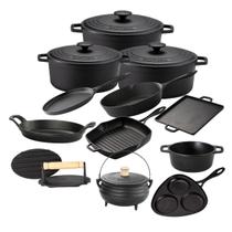 Mega Jogo de Panelas de Ferro Fundido Kit 12 peças Assadeira Frigideira Gallus Chapa Tapioqueira