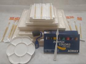 Mega Kit 10 Telas+9Pincéis+8 Tinta Acrilica+01 Rolinho+01 espátula+1 Godê Mega Kit 10 Telas+9Pincéis+8 Tinta Acrilica+01 Rolinho+01 espátula+1 Godê