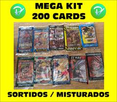 MEGA KIT 200 CARDS Misturados - 50 pacotes - Naruto, Free Fire, Boruto, Fortnite, Chaves, Dragon Ball, Homem Aranha - LojaRV