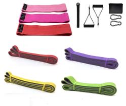 MEGA Kit 4 Super Bands com Alças de Mão e Âncora de Porta + 3 Mini Bands Elástico Extensor