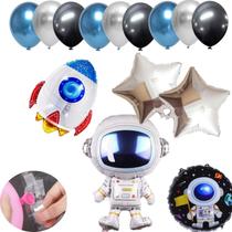 Mega Kit 80U, Balão Astronauta 75cm + Balão Bexiga Brilhantes + Balão Estrelas Metalizadas, Balão Temático Astronauta