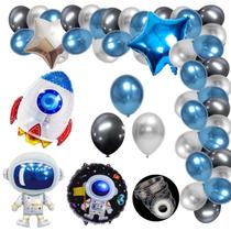 Mega Kit, Balão Astronauta 75cm+ Balão Foguete 70cm+ 2 Estrelas Metalizadas 45cm +150 Balões Cromados Brilhantes N9