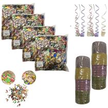 Mega Kit Carnaval 4 Confetes Metalizados 2 Serpentinas