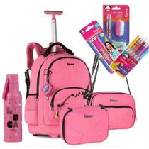 Mega Kit Luluca Mochila Carro+Estojo Box+Lancheira Térmica+Garrafa Térmica+Itens De Papelaria Rosa R