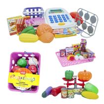 Mega Kit Mercadinho Som Luz Legume Balança Registradora 57pç