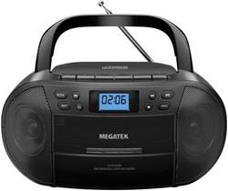 MEGATEK CBR510 Rádio Portátil CD/Cassete com Bluetooth, Rádio AM/FM, Reprodução USB, Entrada AUX, Saída para Fone de Ouvido, Display LCD, Sistema Estéreo com Fonte AC/Pilha para Casa
