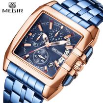 Megir relógio de aço inoxidável, fashion de luxo azul rosa dourado, à prova d'água luminoso
