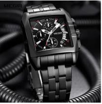 MEGIR - Relógio - Sem Gênero- de luxo, preto completo, cronógrafo, quartzo, mostrador quadrado, luminoso