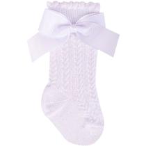 Meia 3/4 Bebe Infantil Rn Centope Com Laço Algodão Batizado