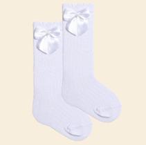 Meia 3/4 Canelada - Branca c/ Laço Meia 3/4 Canelada - Branca c/ Laço