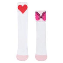 Meia 3/4 Cano Alto Dupla Coração/Laço Infantil e Adulto