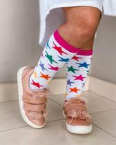 Meia 3/4 Cano Alto Estrelada Branca Infantil e Adulto