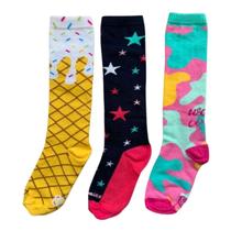 Meia 3/4 Colorida Infantil E Adulta Kit 3 Pares Cano Alto