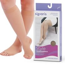 Meia 3/4 Compressiva Panturrilha Sigvaris Ever Sheer 20-30mmhg Ponteira Aberta - Capuccino