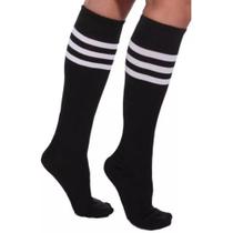 Meia 3/4 Preta Branca Listrada Colegial