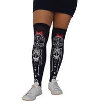 Meia 5/8 Feminina Caveira com Laço Vermelho - Tamanho Único
