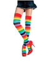 Meia 7/8 arco iris colorida cosplay festas fantasia