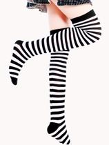 Meia 7/8 Listrada Preta e Branca Sayuri