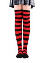 Meia 7/8 Listrada Preta e Vermelha Aimi Cosplay Anime Trapézia