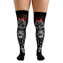 Meia 7/8 Longa Adulto Festa Fantasia Modelo Caveira Mexicana Meia 7/8 Longa Adulto Festa Fantasia Modelo Caveira Mexicana