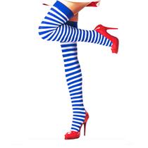 Meia 7/8 Longa Listrada Azul e Branco Marinheira: Festa Fantasia Cosplay Dança Carnaval Meia 7/8 Longa Listrada Azul e Branco Marinheira: Festa Fantasia Cosplay Dança Carnaval