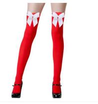 Meia 7/8 Vermelha com Laço Branco cosplay festas fantasia