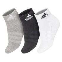 Meia Adidas Ankle Cushioned Sportswear 41 ao 43 - Pack com 3 Pares - Cinza Branca e Preta