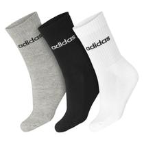 Meia Adidas C Lin Crew - Pack com 3 Pares - Cinza Preto e Branco