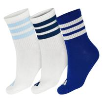 Meia Adidas Canelada Kids 34 ao 36 - Pack com 03 Pares - Azul e Branca