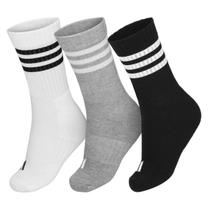 Meia Adidas Cano Alto Cushioned - Pack com 3 Pares - Cinza Branco e Preto