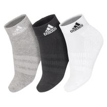 Meia Adidas Cano Curto Cushioned Ankle Branca Cinza e Preta - Pack com 3 unidades - 35 ao 37