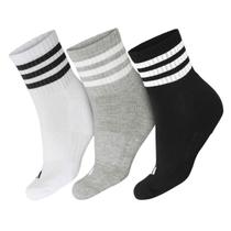 Meia Adidas Cano Médio Três Listras - Pack com 3 Pares - Cinza Branco e Preto Meia Adidas Cano Médio Três Listras - Pack com 3 Pares - Cinza Branco e Preto