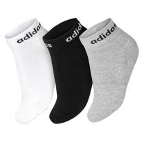 Meia Adidas Lin Ankle 35 ao 37- Pack com 03 unidades Branco Cinza e Preto