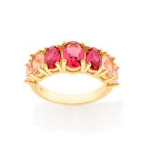 Meia aliança banhada a ouro 18k com cristais e zircônias Cód. 5133001629 TAM 16