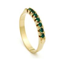 Meia Aliança Banhada Ouro 18 k Pedras Verde Esmeralda - 1010003 - Horus Import